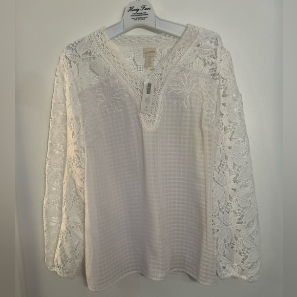 Chico's Tops - Chico's White Sheer Lace Cutout Sleeve Blouse size 2 /L